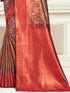 Deeva Sarees Brown Silk Saree With Red Border